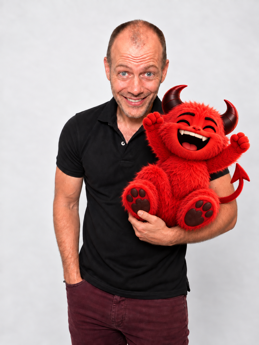 Alexandre Ouellet smiling while holding a joyful red campaign agent